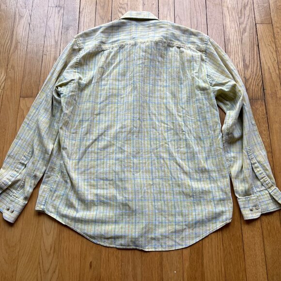 Paul Stuart Size L Yellow Green Plaid 100% Cotton Long Sleeve Button-Down Shirt - Picture 13 of 16
